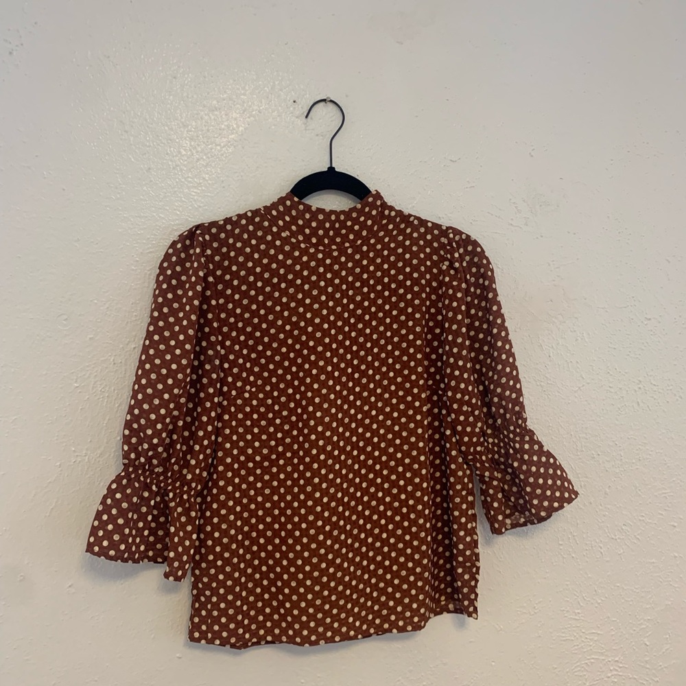 Brown Polka Dot Blouse - Size Small